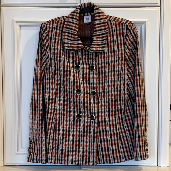 CAbi plaid double-breasted blazer jacket size M — rust / black / cream tones - Picture 1 of 6